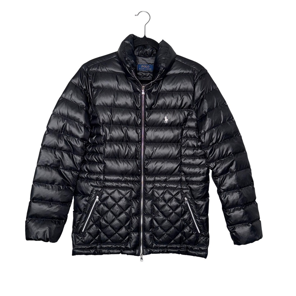Polo Ralph Lauren Puffer Jacket Women Medium Black Excellent Down Quilted Coat